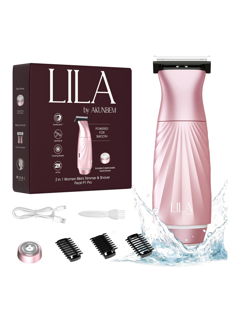 Lila by Akunbem 2 in 1 Women Bikini Trimmer & Shaver, Pearl P1 Pro